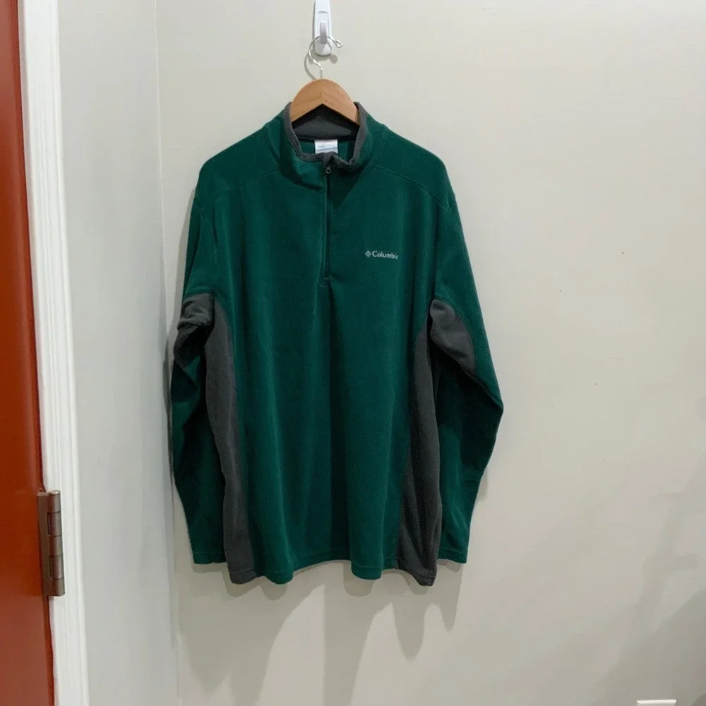 Columbia Mens XL Green Gray Fleece Quarter Zip Pullover Sweater XM6279